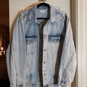 True Craft Distressed Denim Jacket in Light Wash, 2X